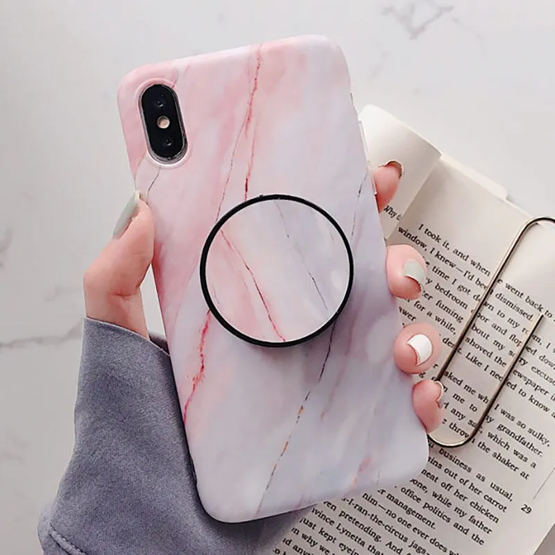 FLYKYLIN Marble Case For Samsung Galaxy A70 A50 A40 Back Cover on Flower Leaf Shell Soft IMD Silicone Phone Coque Holder Stand