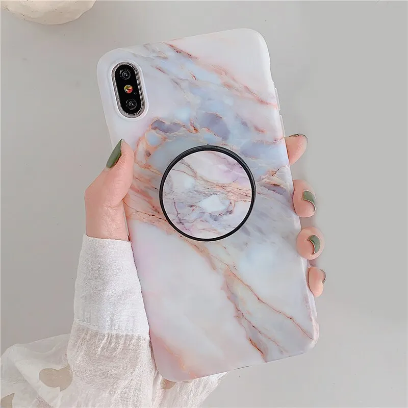 FLYKYLIN Marble Case For Samsung Galaxy A70 A50 A40 Back Cover on Flower Leaf Shell Soft IMD Silicone Phone Coque Holder Stand