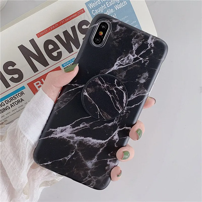 FLYKYLIN Marble Case For Samsung Galaxy A70 A50 A40 Back Cover on Flower Leaf Shell Soft IMD Silicone Phone Coque Holder Stand