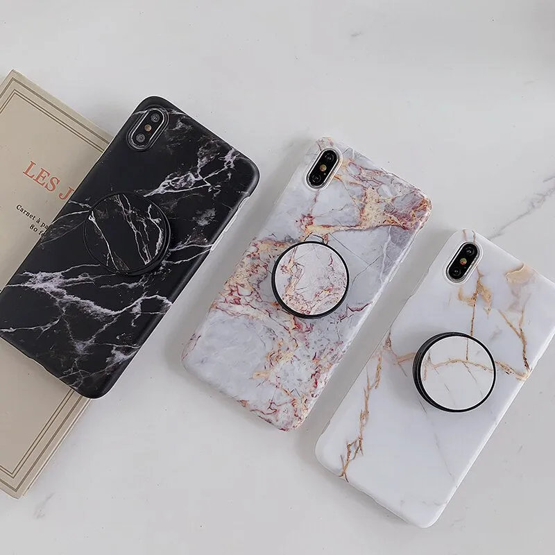 FLYKYLIN Marble Case For Samsung Galaxy A70 A50 A40 Back Cover on Flower Leaf Shell Soft IMD Silicone Phone Coque Holder Stand