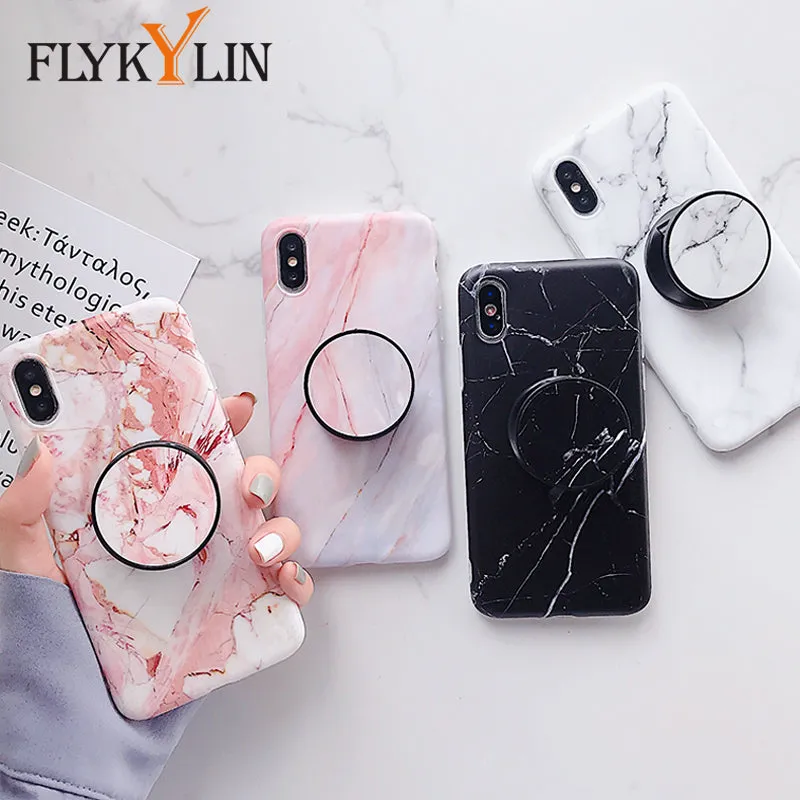 FLYKYLIN Marble Case For Samsung Galaxy A70 A50 A40 Back Cover on Flower Leaf Shell Soft IMD Silicone Phone Coque Holder Stand