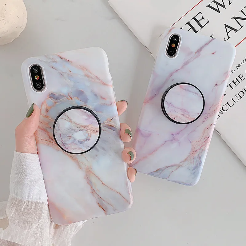 FLYKYLIN Marble Case For Samsung Galaxy A70 A50 A40 Back Cover on Flower Leaf Shell Soft IMD Silicone Phone Coque Holder Stand