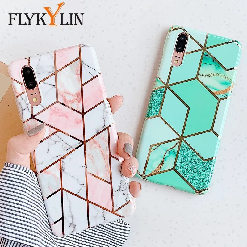 FLYKYLIN Ring Stand Case For Samsung Galaxy A50 A70 A40 Back Cover on Art Splice Marble Shell SKin Soft IMD Silicone Phone Coque