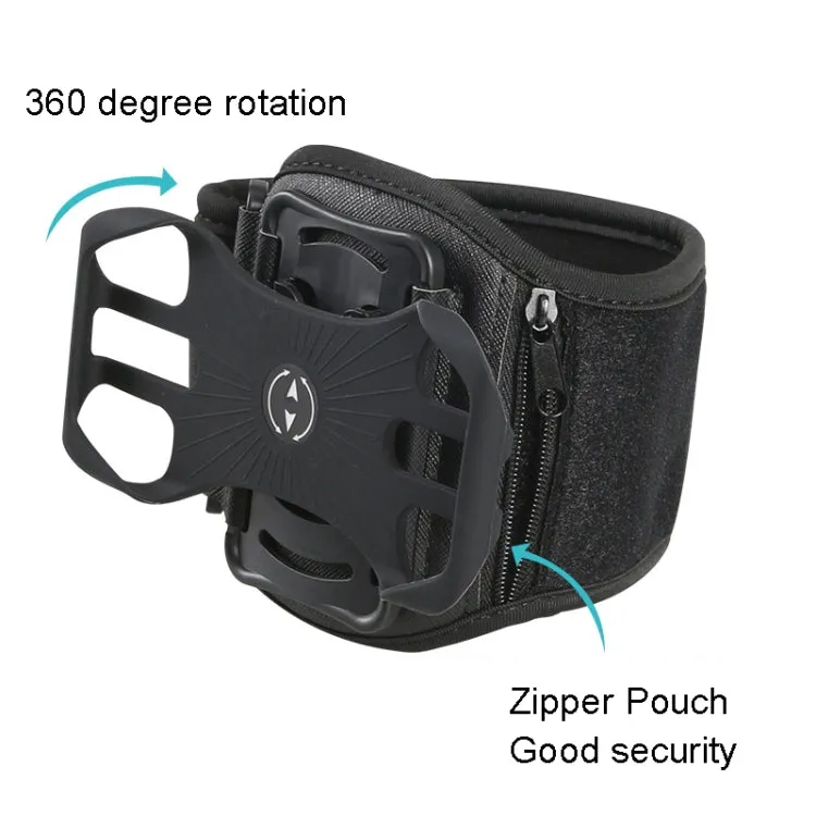 For 4.5-7 inch Phone Zipper Pocket Removable Rotating Arm Belt Bag Running Riding Phone Case(4 Claw Black)