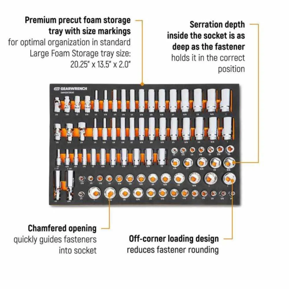 Gearwrench GWMSSKT38SAE 85 Piece 3/8” Drive Master SAE Socket Set in Foam Storage Tray