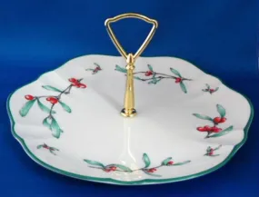 Gorham Homecoming Cake Plate Server With Handle Mistletoe Christmas Holiday 1980s