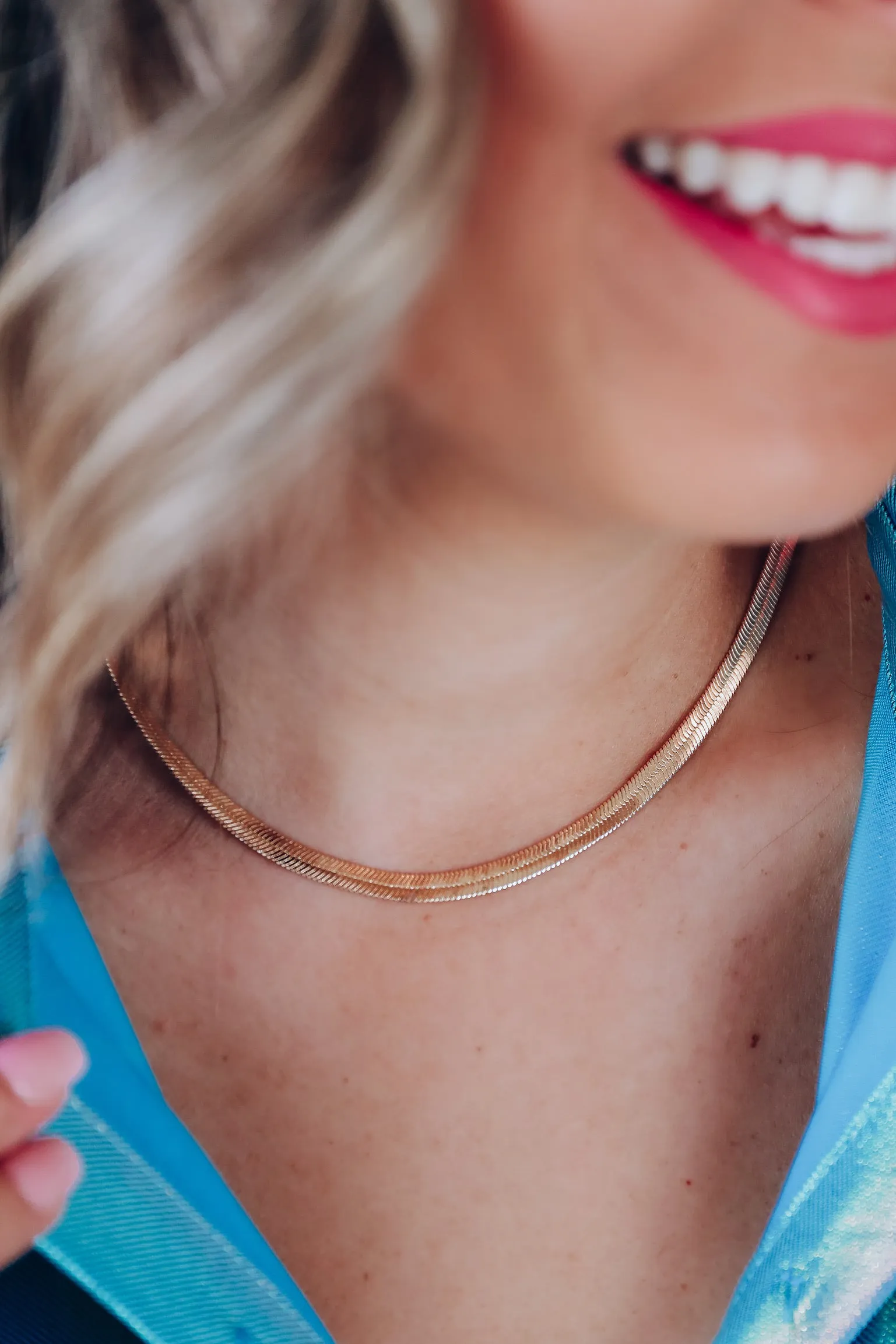 Herringbone Chain Necklace - Gold