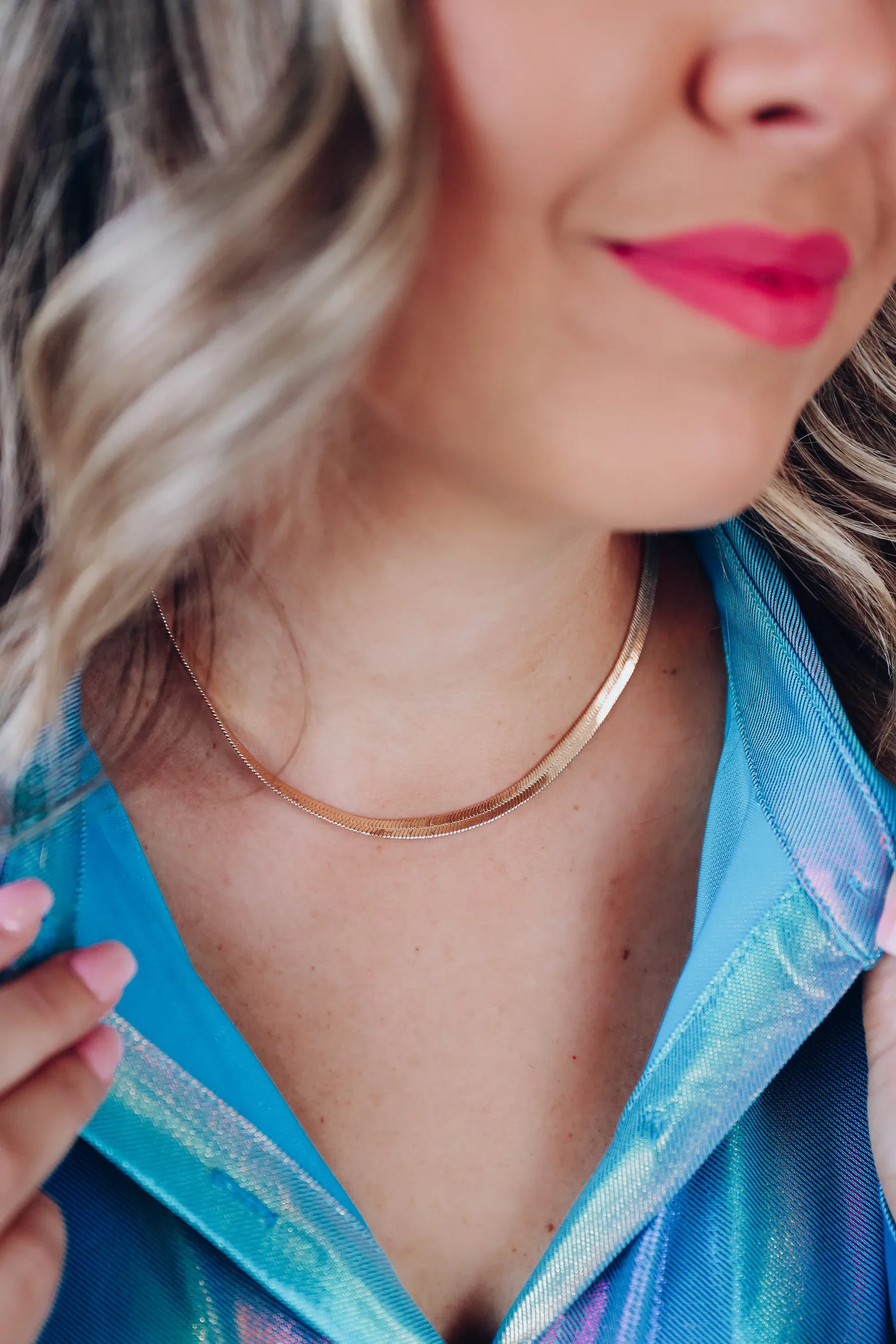 Herringbone Chain Necklace - Gold