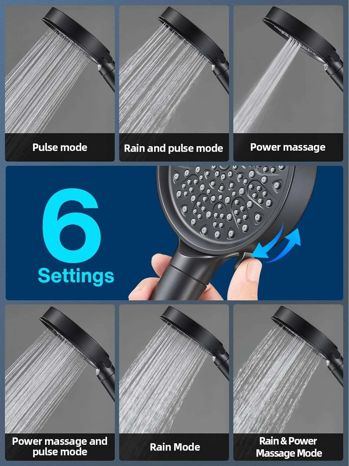 High Pressure 6 Spray Mode Showerhead