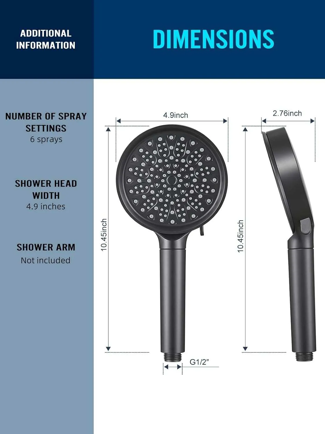 High Pressure 6 Spray Mode Showerhead