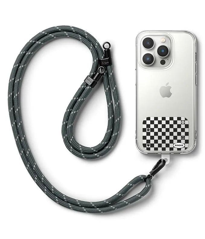 Holder Link Strap with Graphic Design TPU Tag | Checkerboard Black - Charcoal & Gray