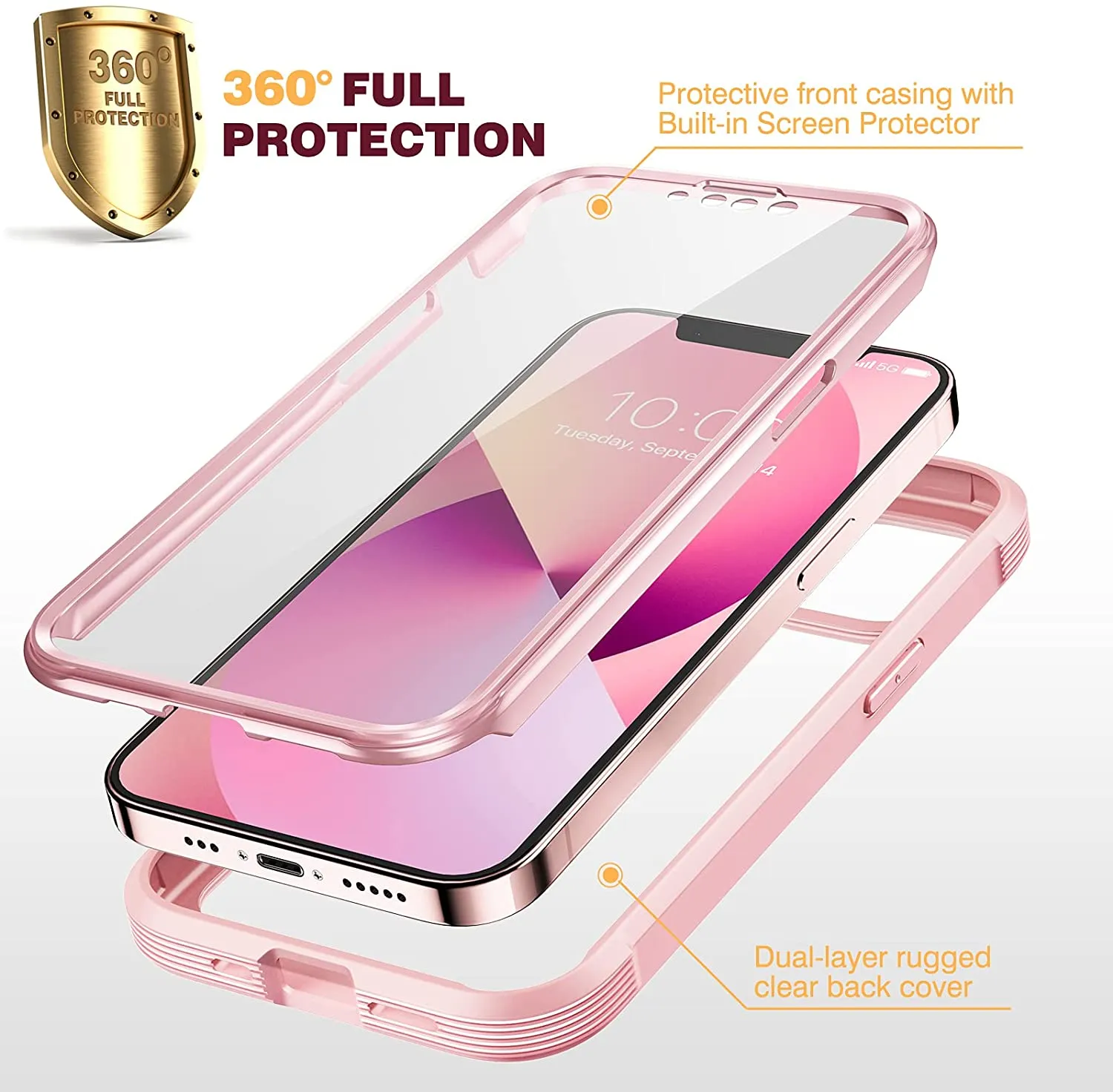 iPhone 13 Mini Full Body Rugged Case with Built-in Touch Sensitive Anti-Scratch Screen Protector