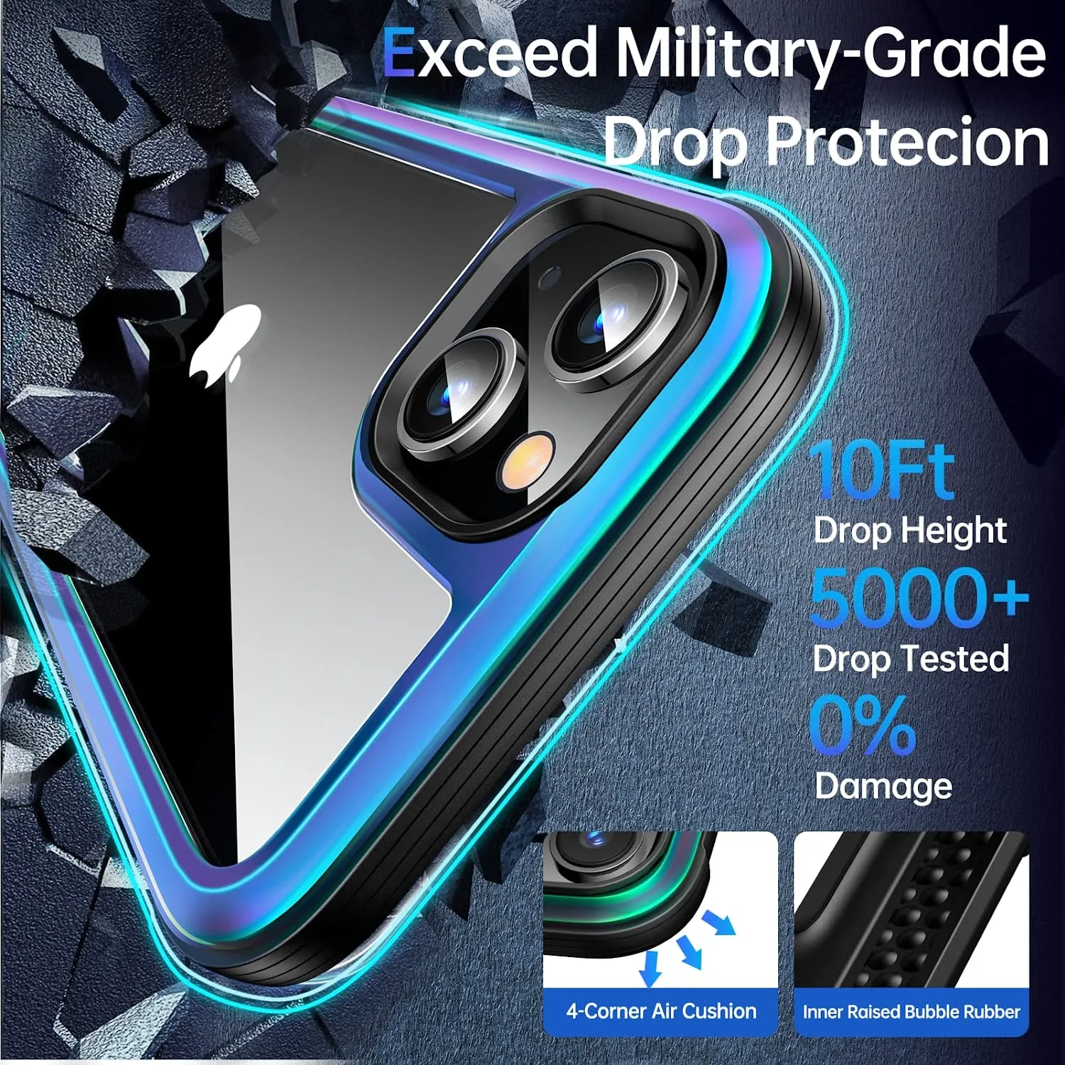 iPhone 14 Plus Case, Military Grade Protection, Changing Aluminum Frame, Shockproof Phone Case 6.7inch, Iridescent