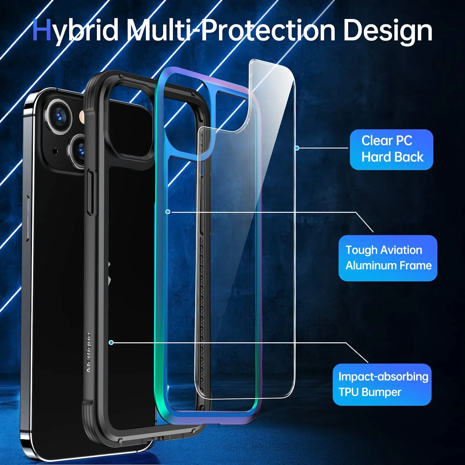 iPhone 14 Plus Case, Military Grade Protection, Changing Aluminum Frame, Shockproof Phone Case 6.7inch, Iridescent