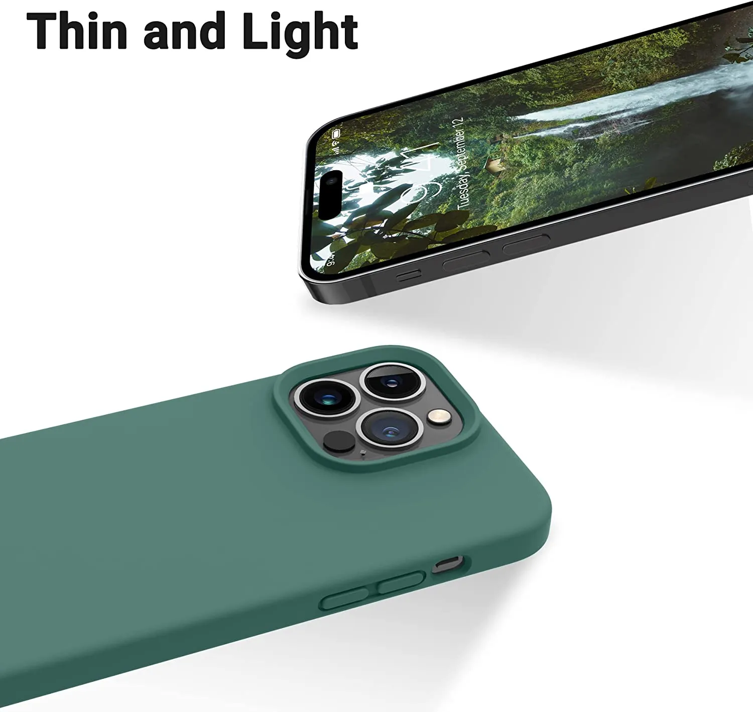 iPhone 14 Pro Case, Silicone Shockproof Slim Thin Phone Case Pine Green