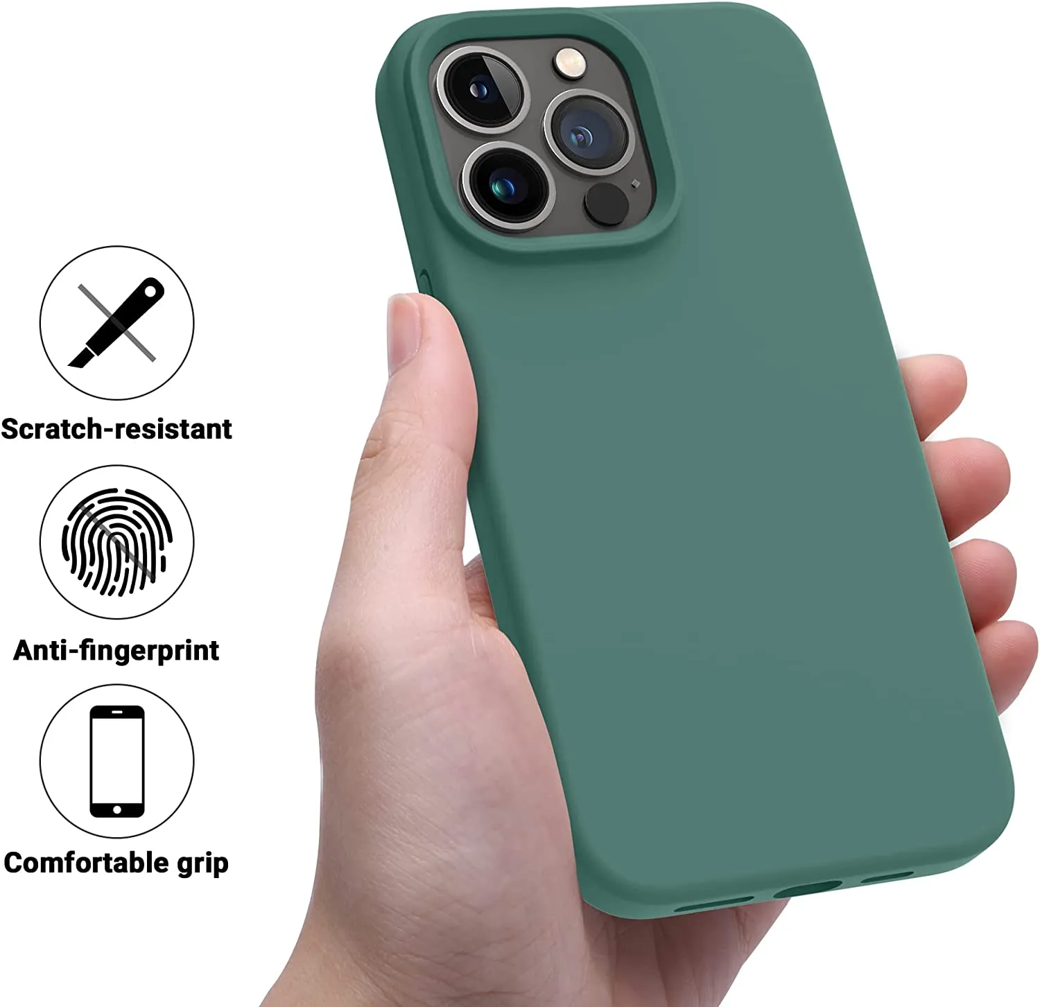 iPhone 14 Pro Case, Silicone Shockproof Slim Thin Phone Case Pine Green