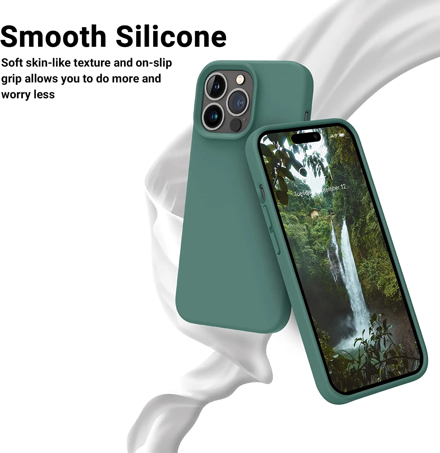 iPhone 14 Pro Case, Silicone Shockproof Slim Thin Phone Case Pine Green