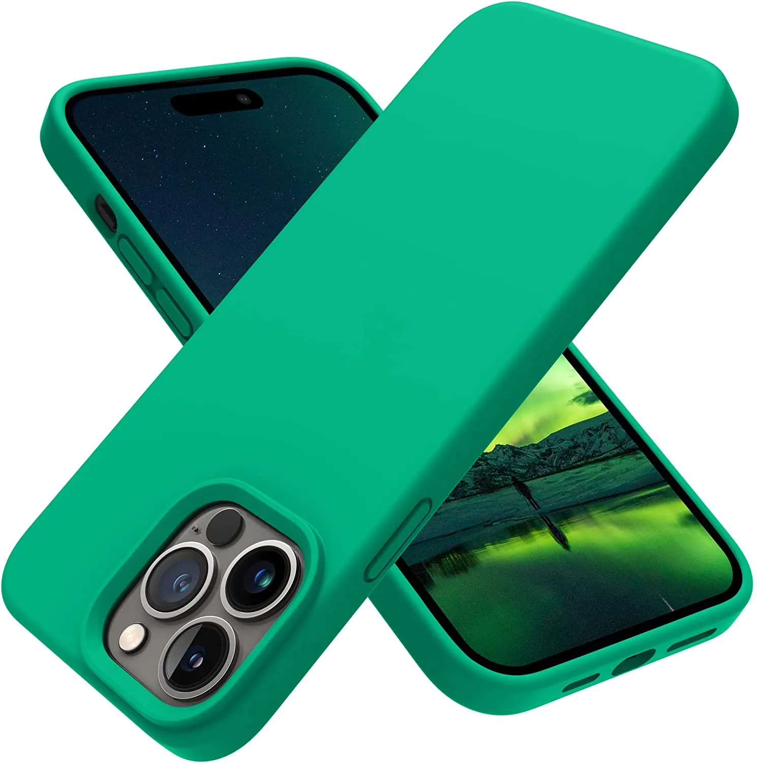 iPhone 14 Pro Case, Silicone Shockproof Slim Thin Phone Case Pine Green