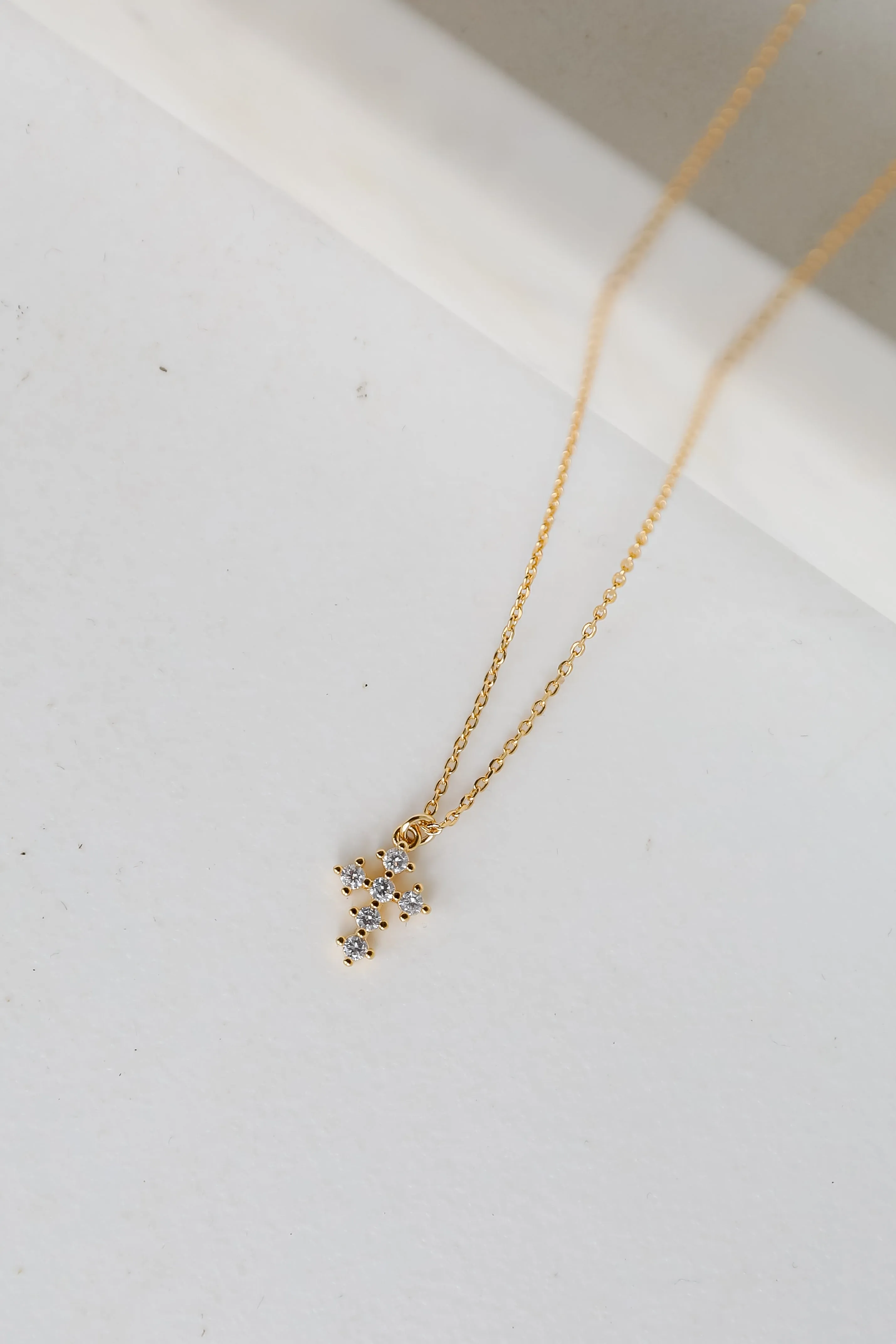 Kiley Gold Rhinestone Cross Charm Necklace