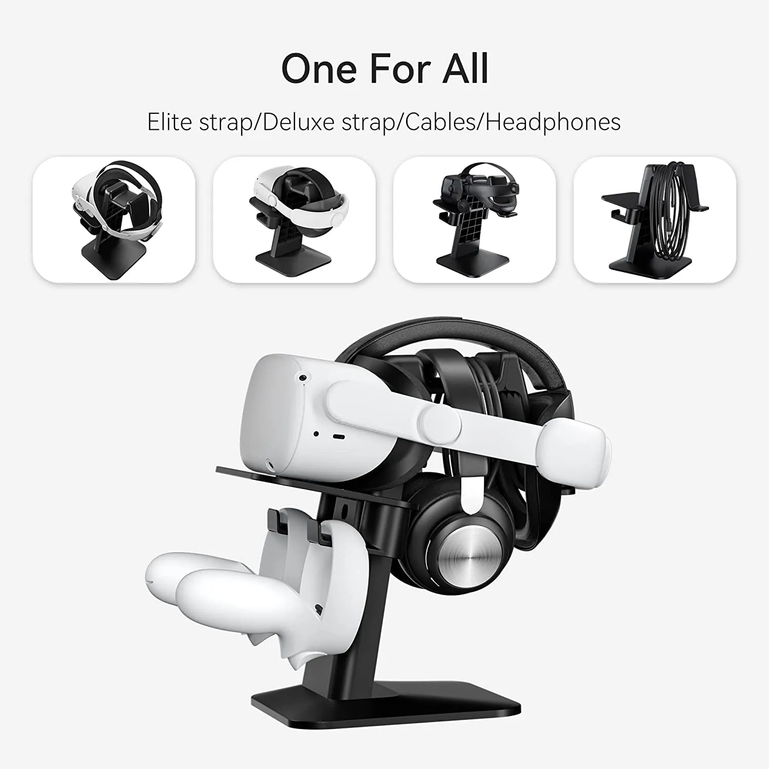 KIWI Design Upgraded VR Stand for Quest 2 /Quest/Psvr 2 /Rift S/Valve Index/Hp Reverb G2 VR Headset and Touch Controllers, VR Headset Stand and Controller Holder Mount Station (Black)