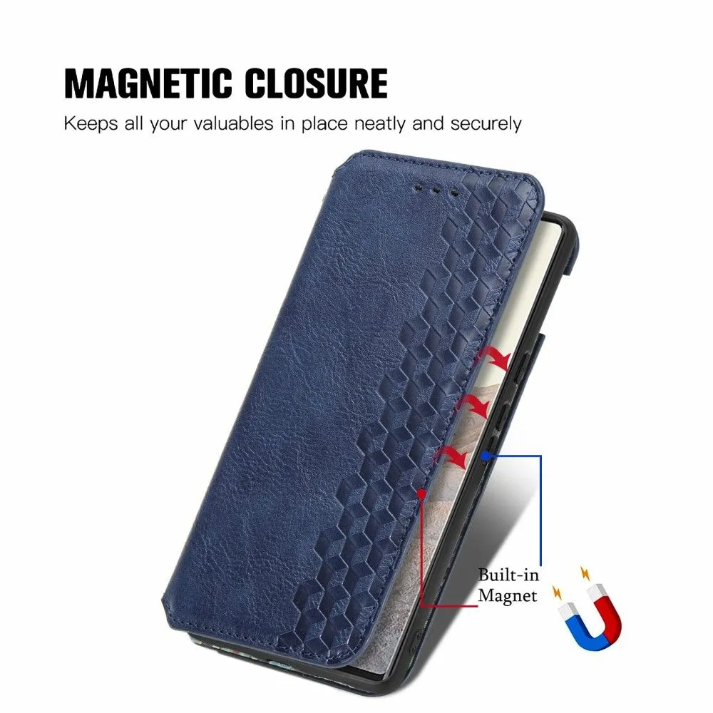 Leather case with a stylish rhombus imprint for Google Pixel 6 - Blue