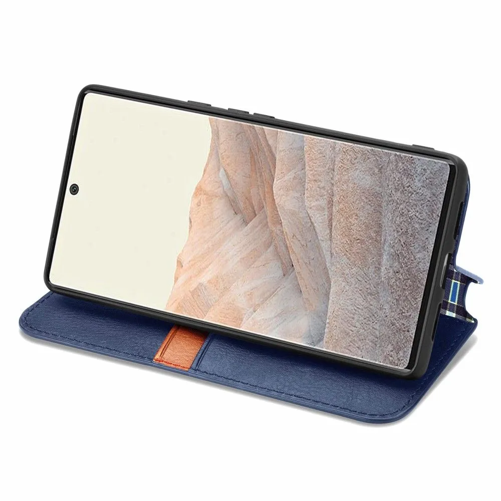 Leather case with a stylish rhombus imprint for Google Pixel 6 - Blue