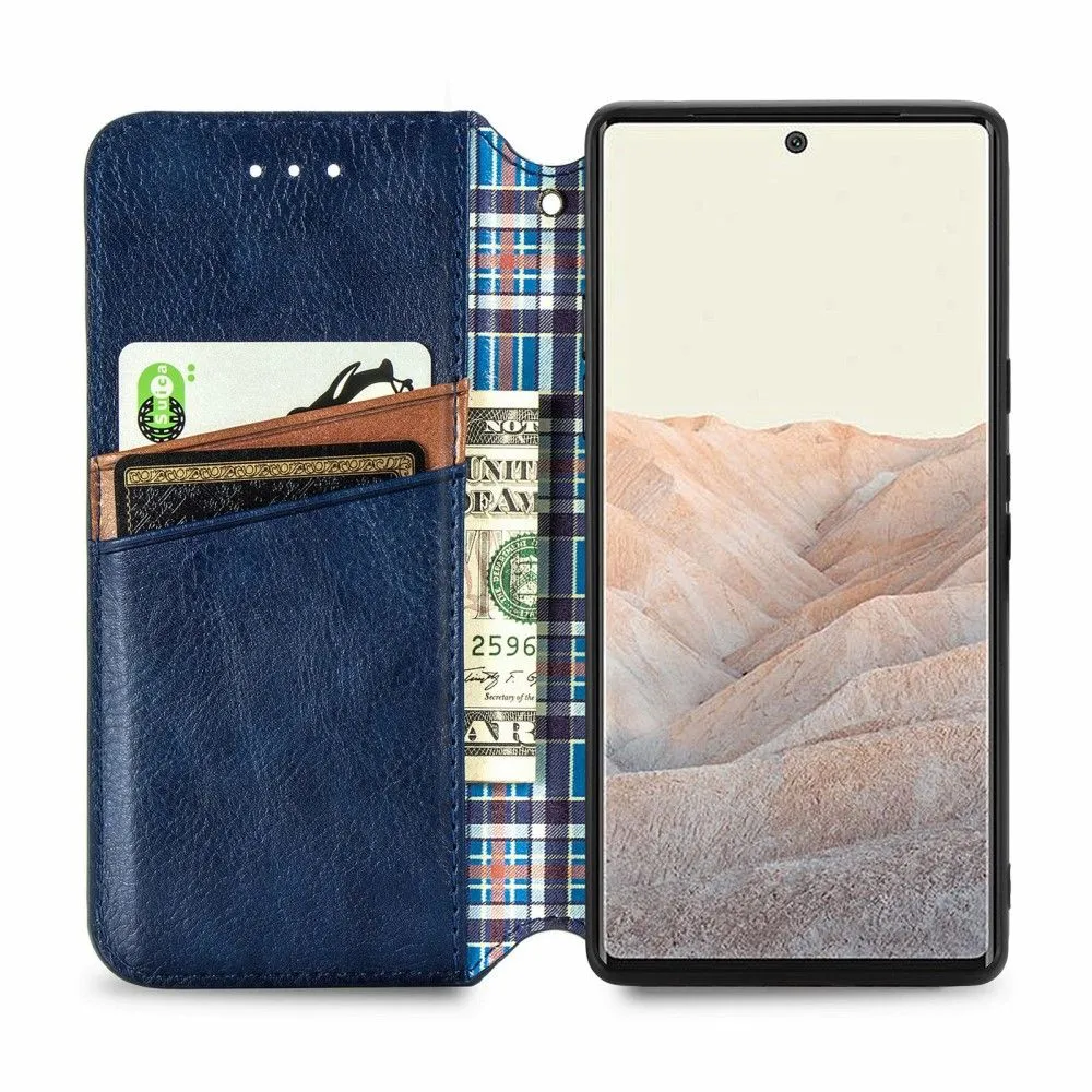 Leather case with a stylish rhombus imprint for Google Pixel 6 - Blue