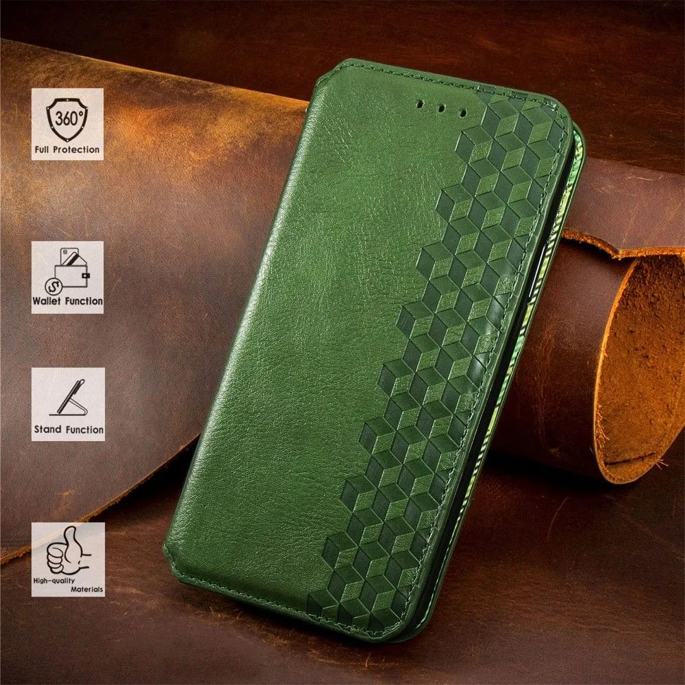 Leather case with a stylish rhombus imprint for Motorola Moto G51 5G - Green