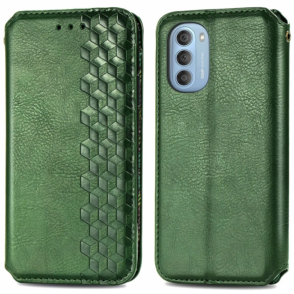 Leather case with a stylish rhombus imprint for Motorola Moto G51 5G - Green