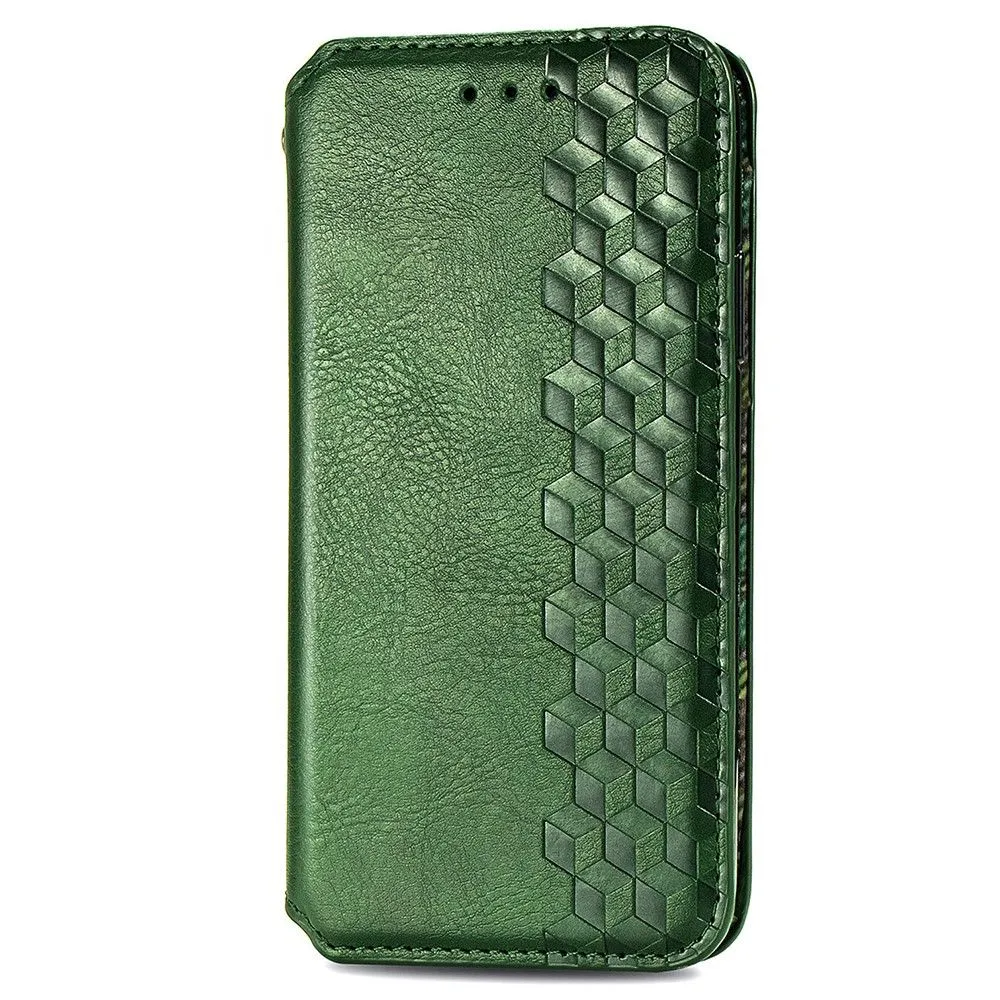 Leather case with a stylish rhombus imprint for Motorola Moto G51 5G - Green