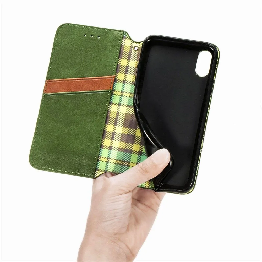 Leather case with a stylish rhombus imprint for Motorola Moto G51 5G - Green