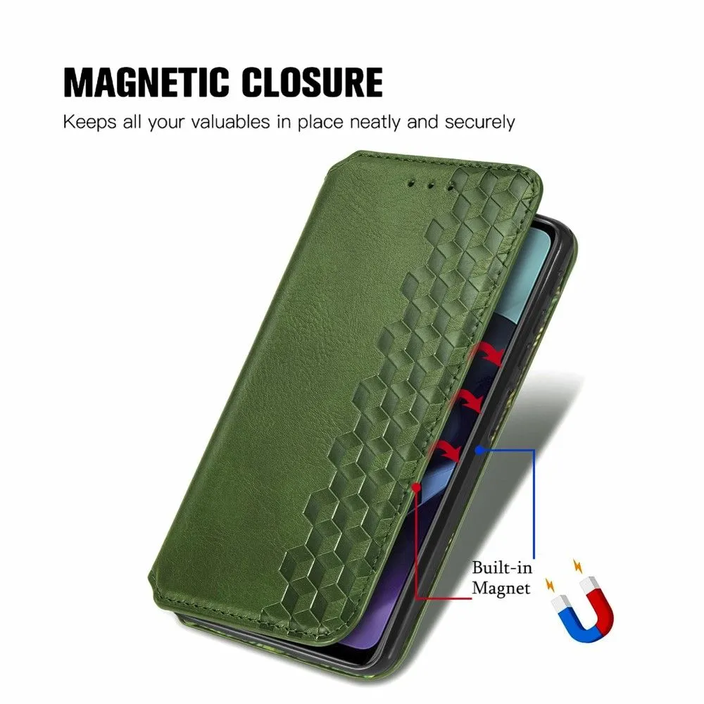 Leather case with a stylish rhombus imprint for Motorola Moto G51 5G - Green