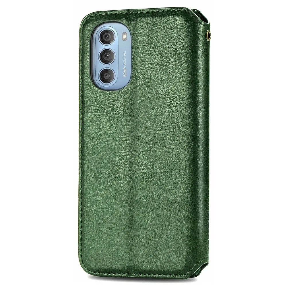 Leather case with a stylish rhombus imprint for Motorola Moto G51 5G - Green