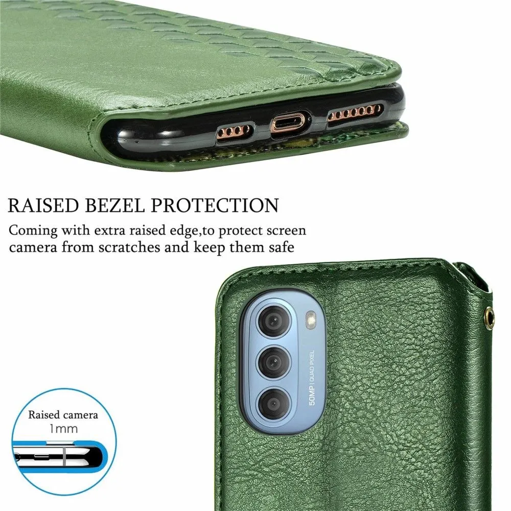 Leather case with a stylish rhombus imprint for Motorola Moto G51 5G - Green