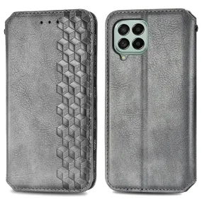 Leather case with a stylish rhombus imprint for Samsung Galaxy M33 5G - Grey