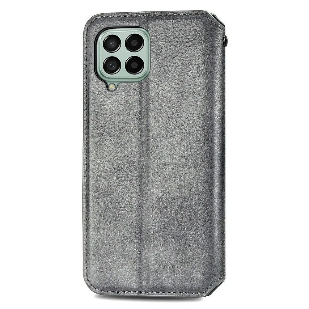 Leather case with a stylish rhombus imprint for Samsung Galaxy M33 5G - Grey