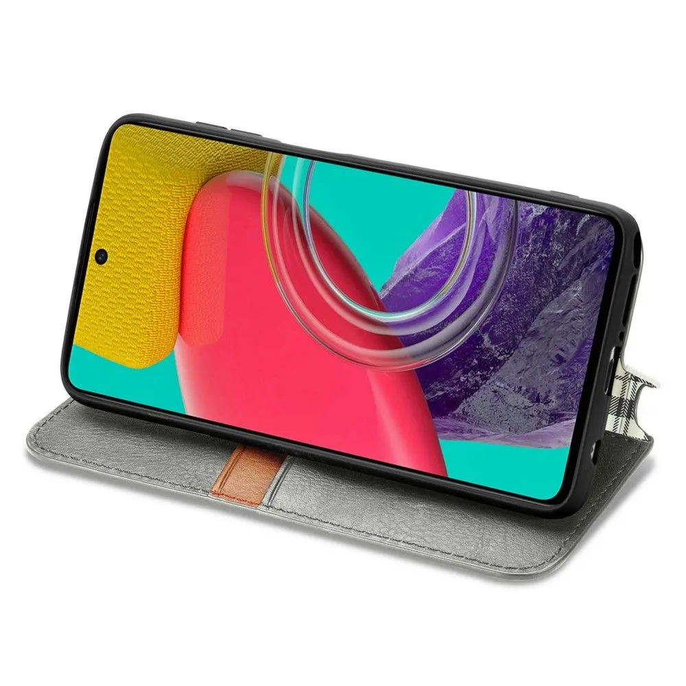 Leather case with a stylish rhombus imprint for Samsung Galaxy M33 5G - Grey