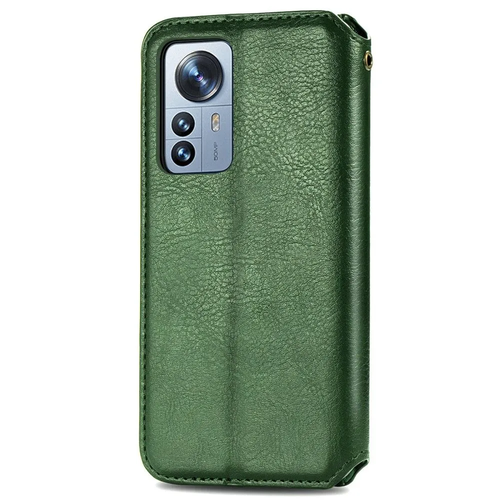 Leather case with a stylish rhombus imprint for Xiaomi 12 Pro - Green