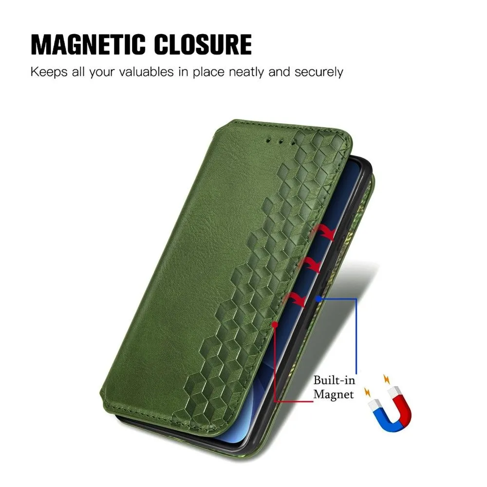 Leather case with a stylish rhombus imprint for Xiaomi 12 Pro - Green