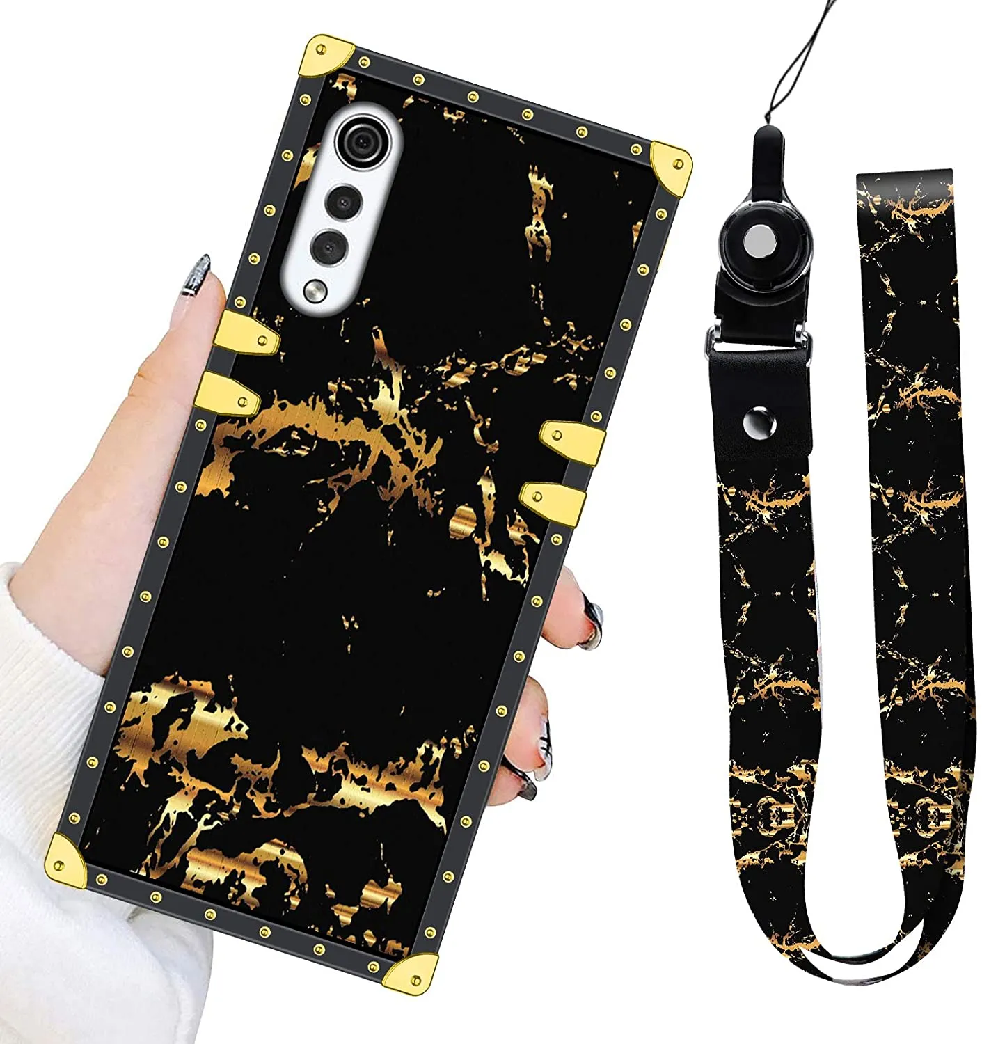 LG Velvet 5G Marble Lanyard Strap Luxury Case