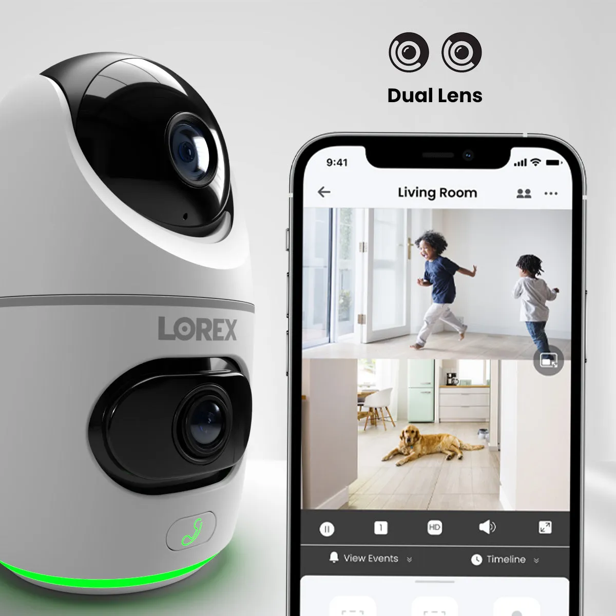 Lorex 2K Dual Lens Indoor Pan-Tilt Wi-Fi Security Camera (Cloud-Enabled)