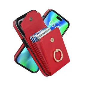 Luxury Mobile Phone Case with Credit Card Holder & Stand for iPhone 11 Pro - Red