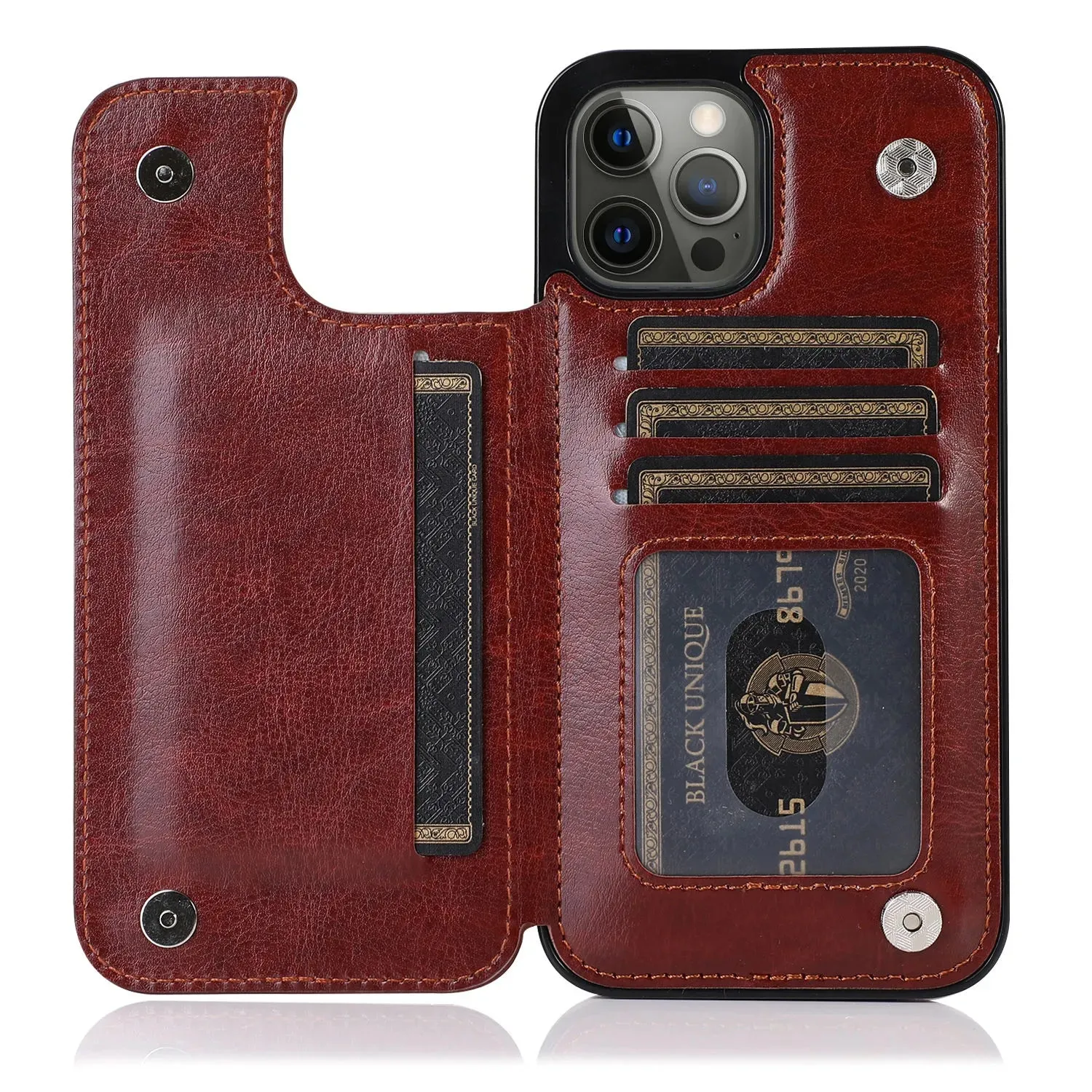 Luxury PU Leather Wallet Case For iPhone  Plus Kickstand Card Holder Slots Cover