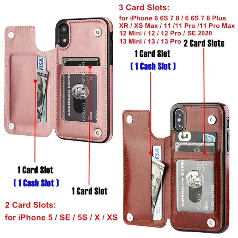 Luxury PU Leather Wallet Case For iPhone  Plus Kickstand Card Holder Slots Cover