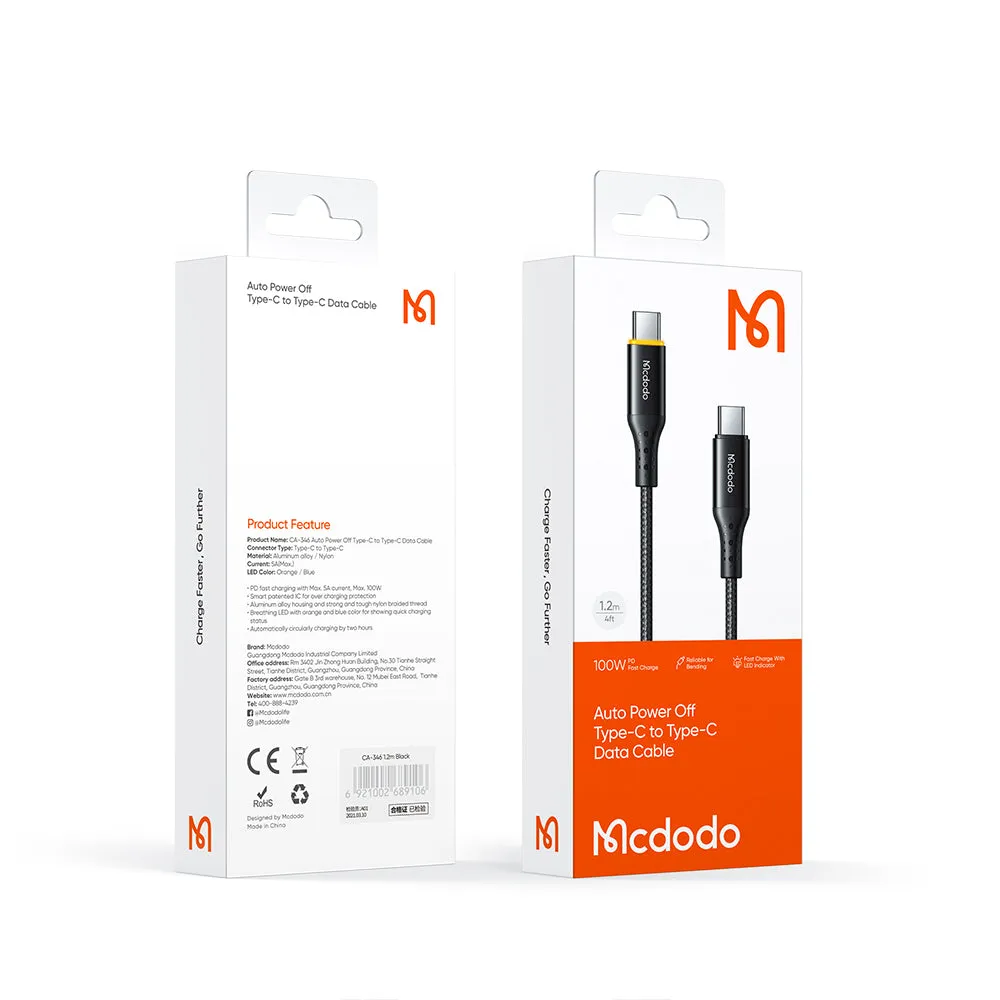 Mcdodo CA-346 | Type-C to Type-C Mobile Cable | Auto Power Off