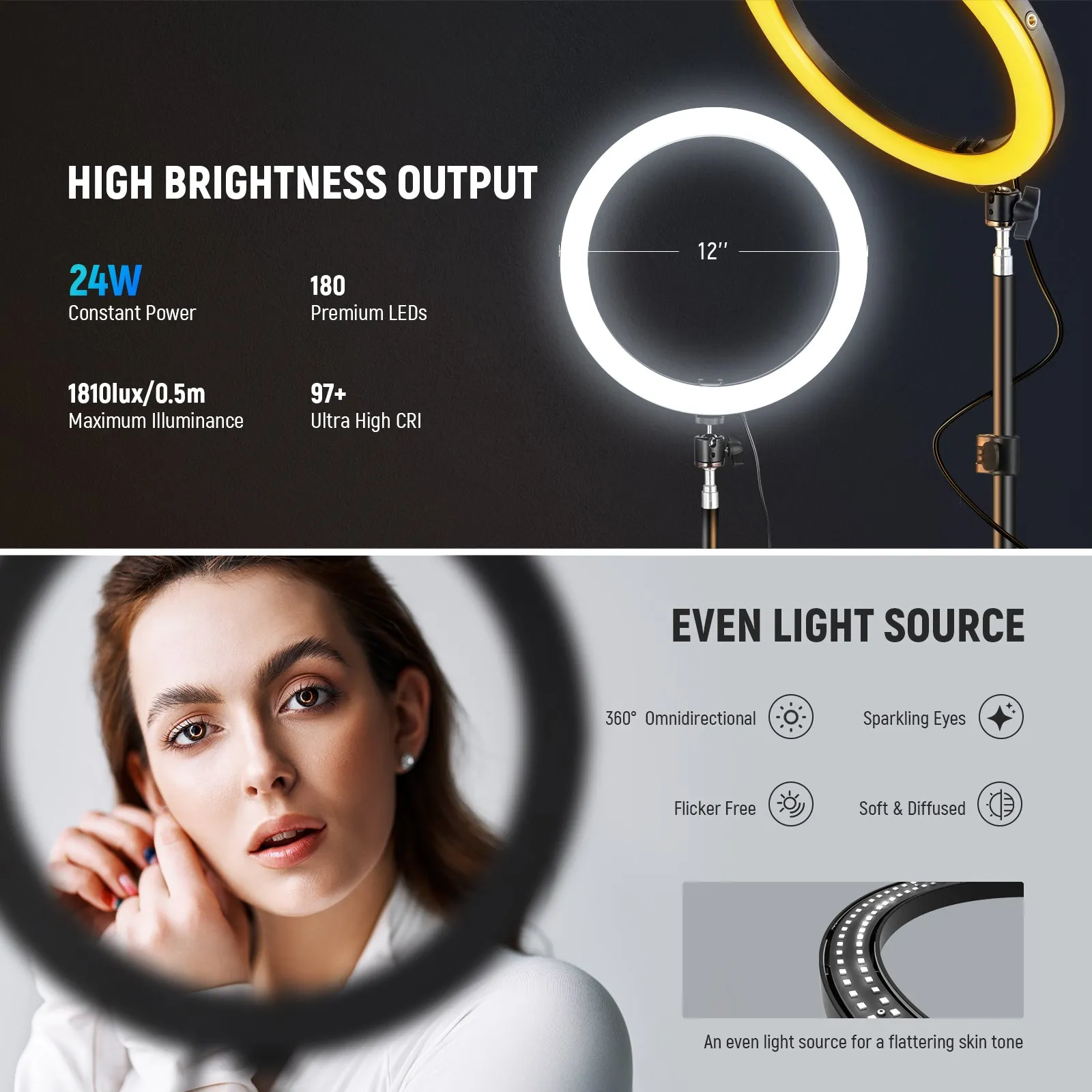 NEEWER RH12B 12" 2900K-7000K Bi Color LED Ring Light Kit