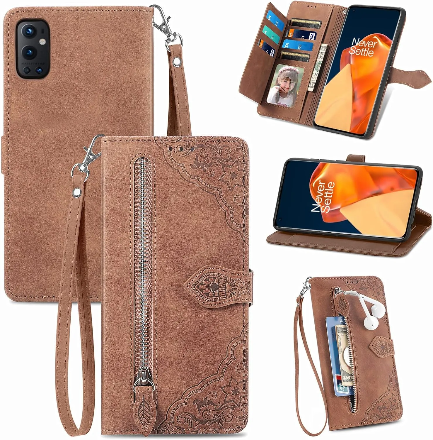 OnePlus 9 Pro One Plus 9Pro 5G Wallet Case Wrist Strap Lanyard Leather Flip Card