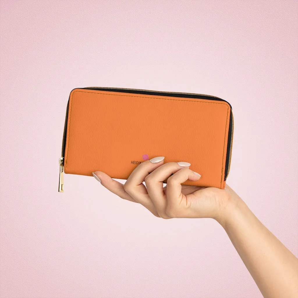 Orange Color Zipper Wallet, Solid Orange Color Long Compact Designer Premium Quality Women's Wallet