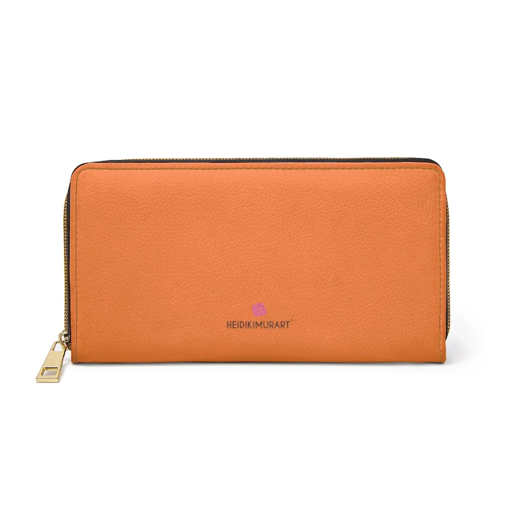 Orange Color Zipper Wallet, Solid Orange Color Long Compact Designer Premium Quality Women's Wallet