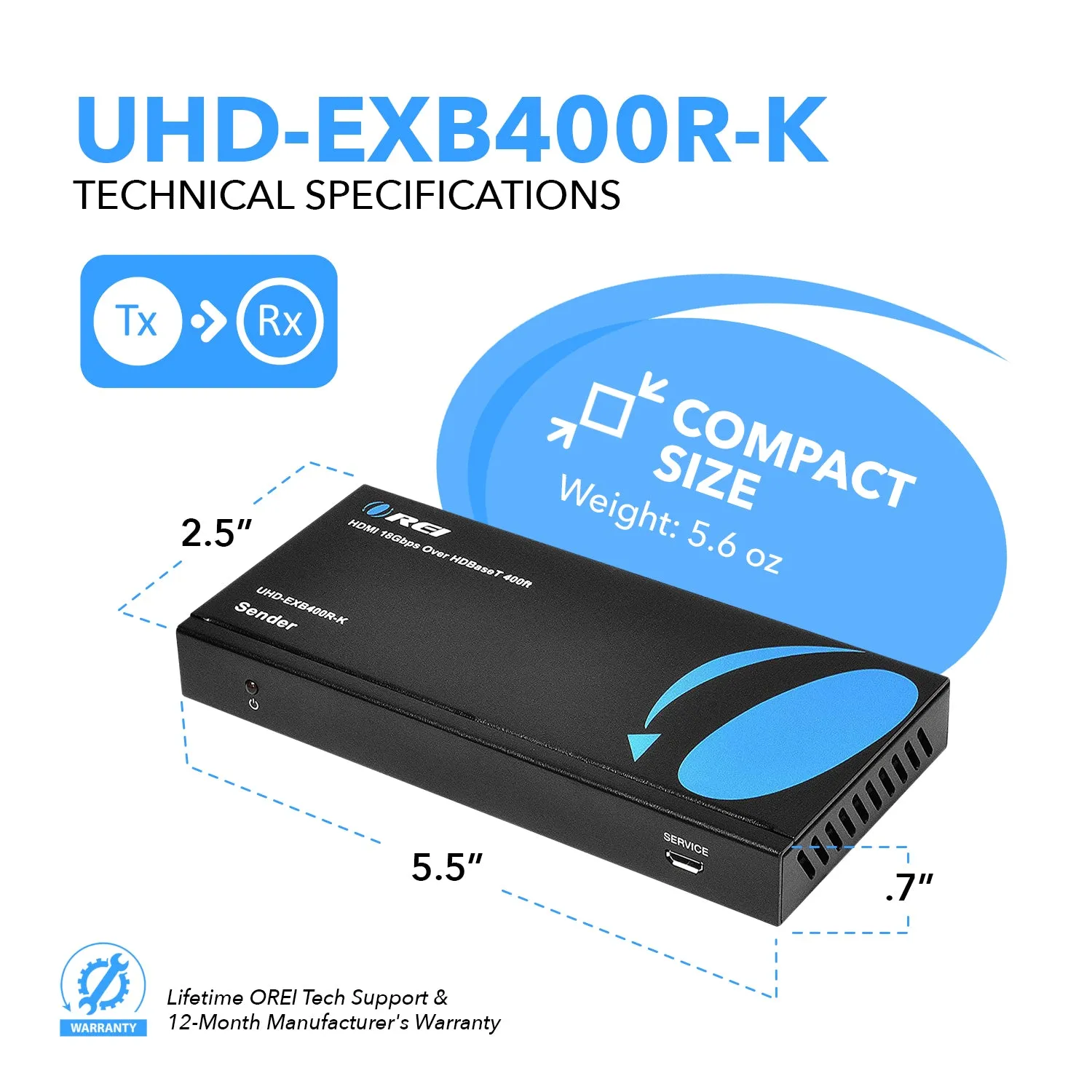 OREI UHD-EXB400R-K: HDBaseT 4K HDMI Extender 400 feet over CAT5e/6/7